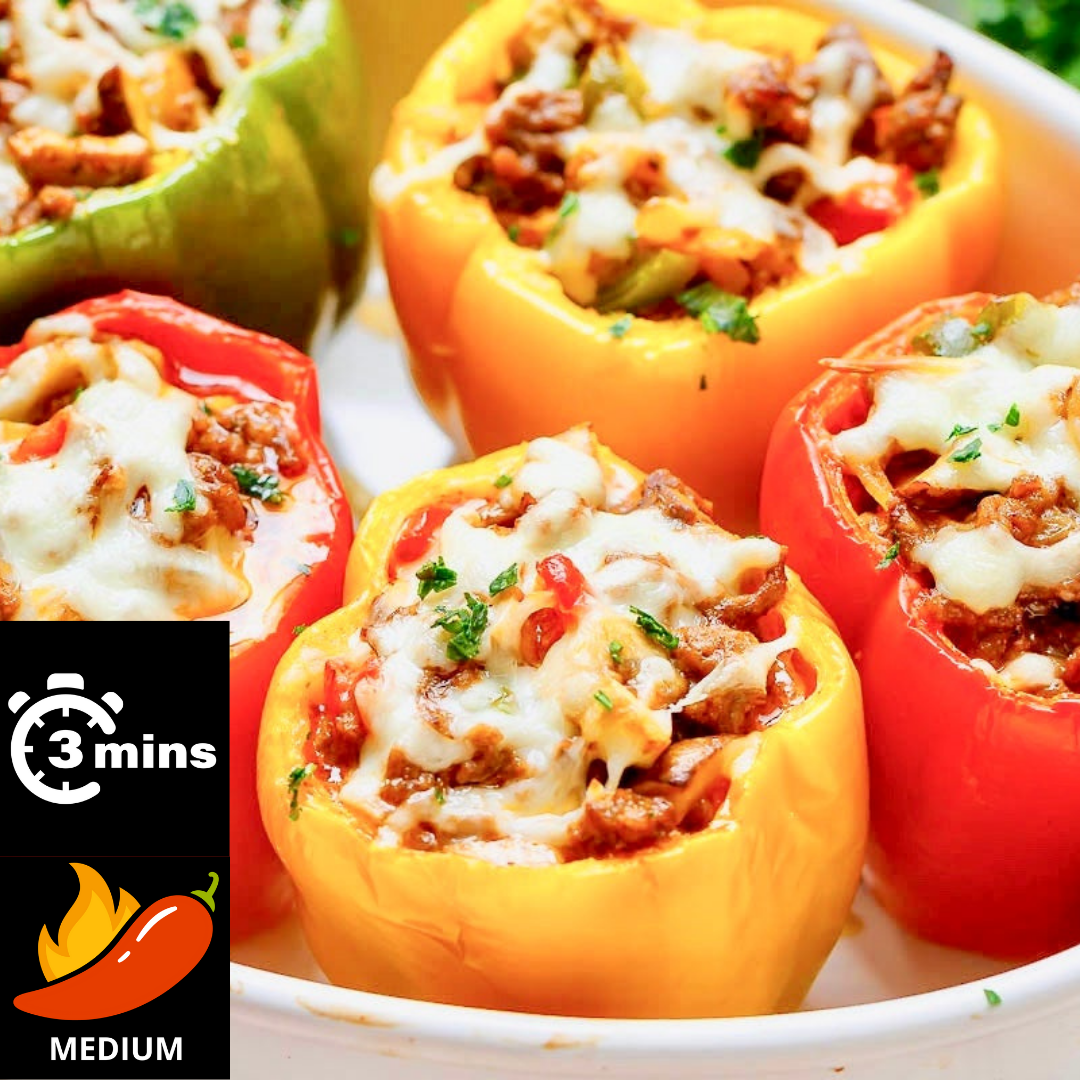 Stuffed Peppers with Garlic Bread