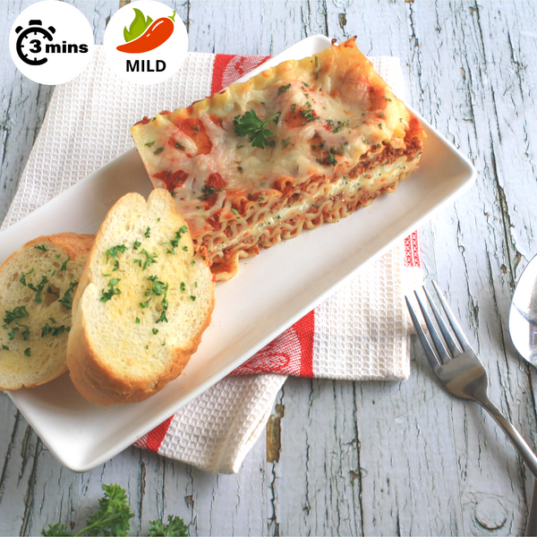 Beef Lasagna with Garlic Bread