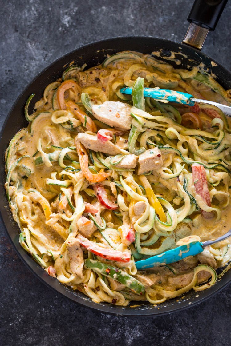 (Keto) Creamy Cajun Chicken over Zucchini Noodles
