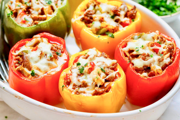 Stuffed Peppers with Garlic Bread