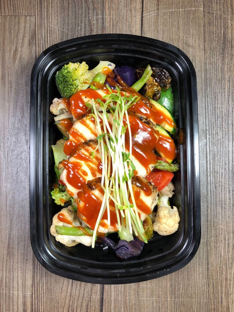 BBQ Pomegranate Tofu with Garden Vegetables